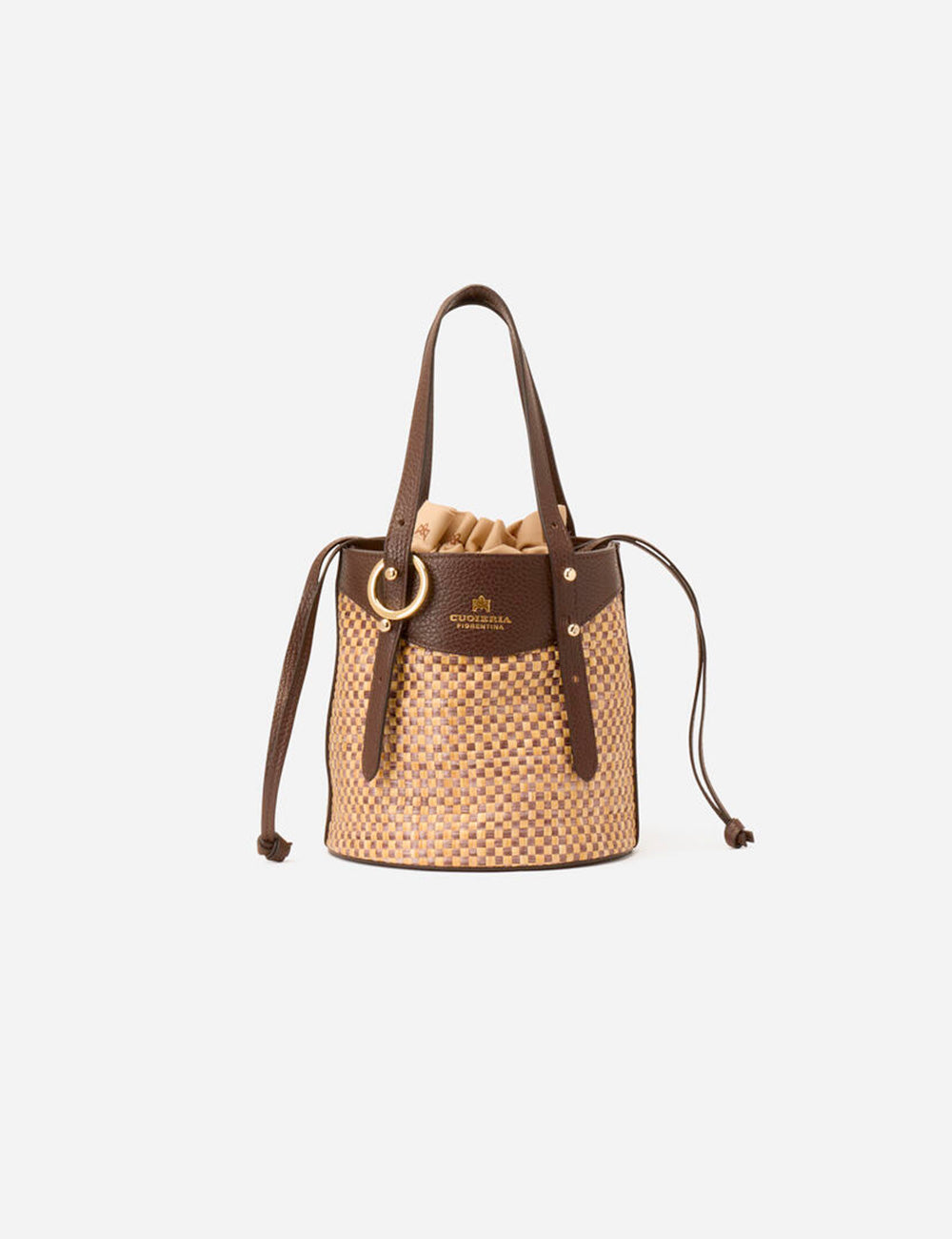 Borsa crossbody Cuoieria Fiorentina Secchiello in pelle nera testurizzata con catena dorata