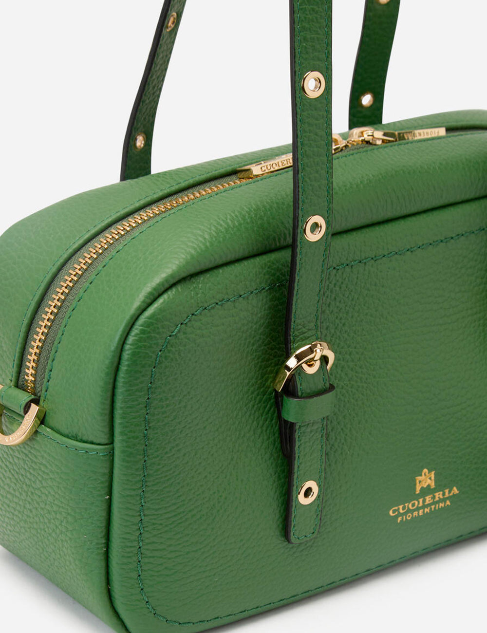 Borsa in pelle verde Baulotto Eva Soft Aloe di Cuoieria Fiorentina con cerniere oro