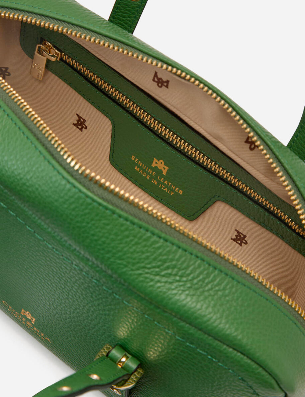 Borsa in pelle verde Cuoieria Fiorentina Baulotto Eva Soft Aloe con cerniere oro