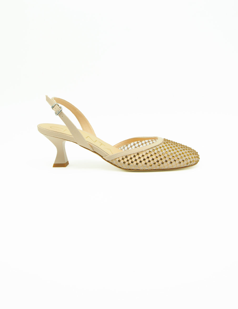 Chantal Décolleté Slingback Beige con tomaia mesh borchie e tacco basso
