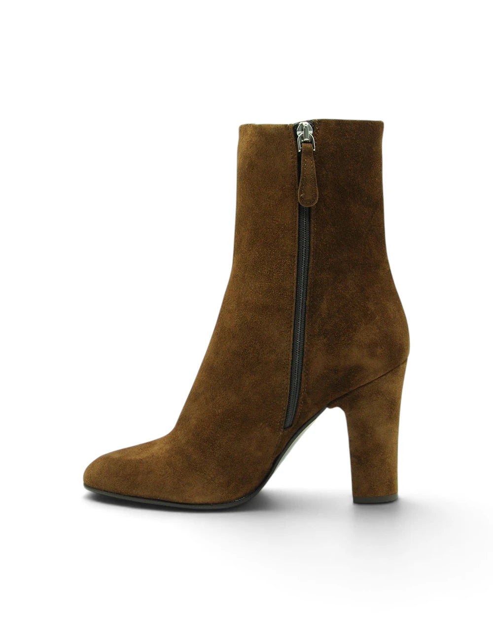 Brown stivaletto chantal birra in camoscio con tacco largo e chiusura a zip