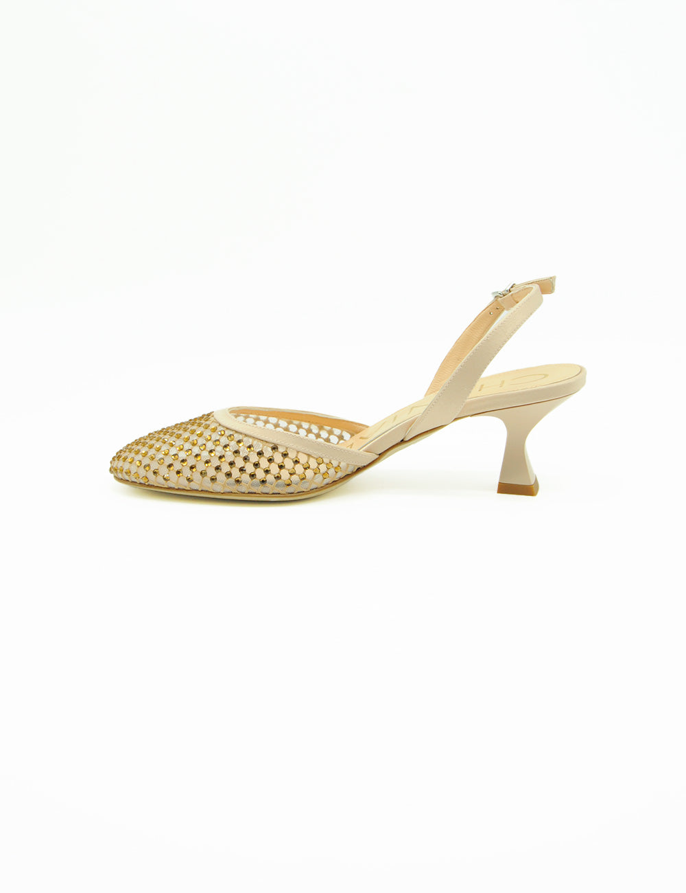 Chantal Décolleté Slingback Beige con tomaia mesh e borchie oro