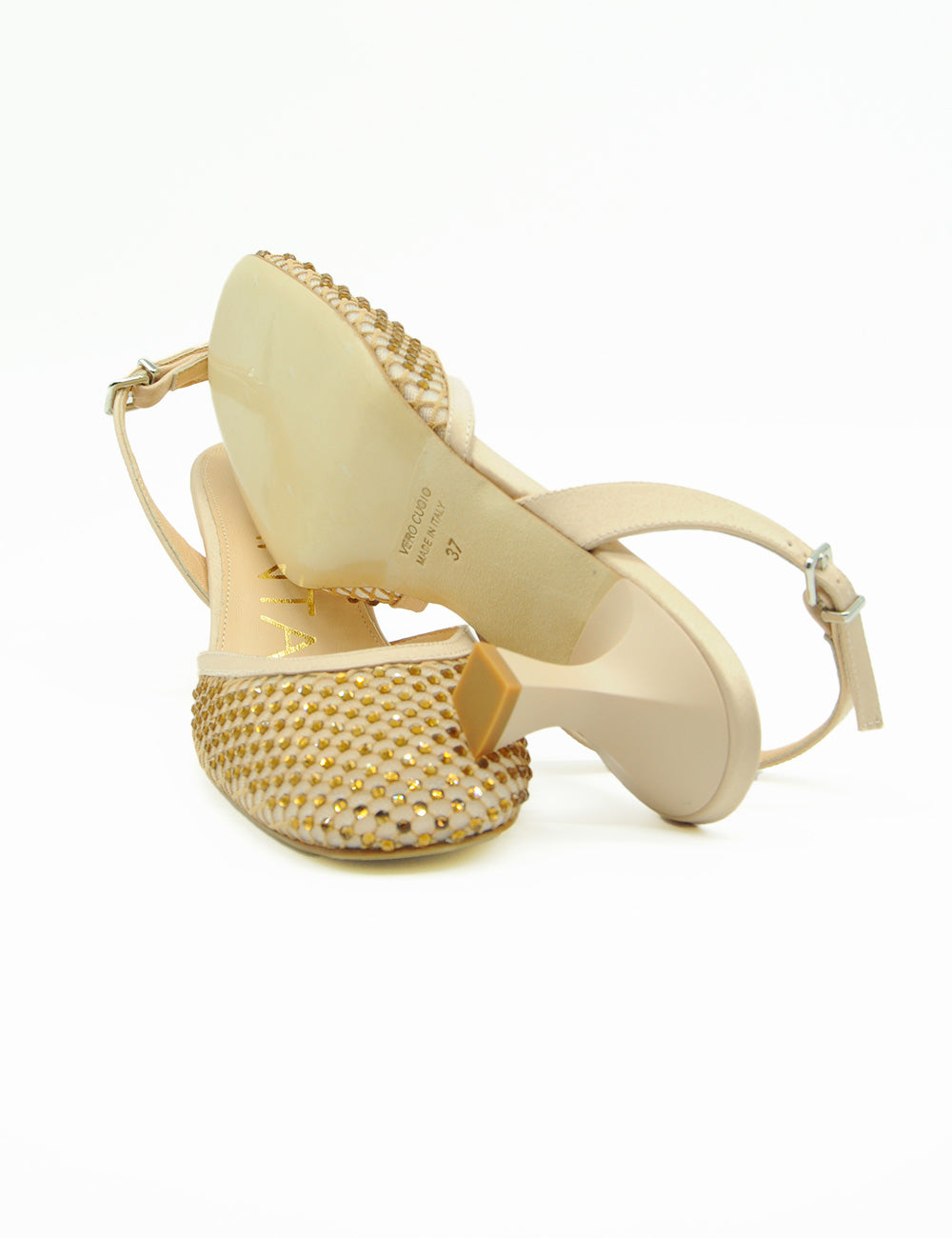 Sandali slingback Chantal Décolleté Beige con cuneo trapuntato e oro