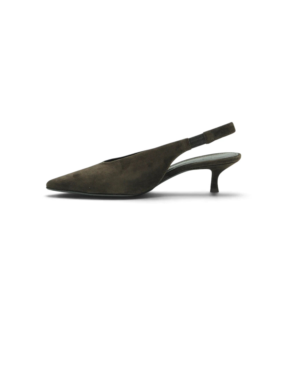 Olive green suede slingback pump chantal chanel moro con tacco sottile elegante e raffinato