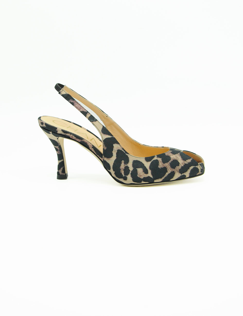 Sandalo slingback Chantal Leo, zeppa media, stampa leopardo, finitura scamosciata