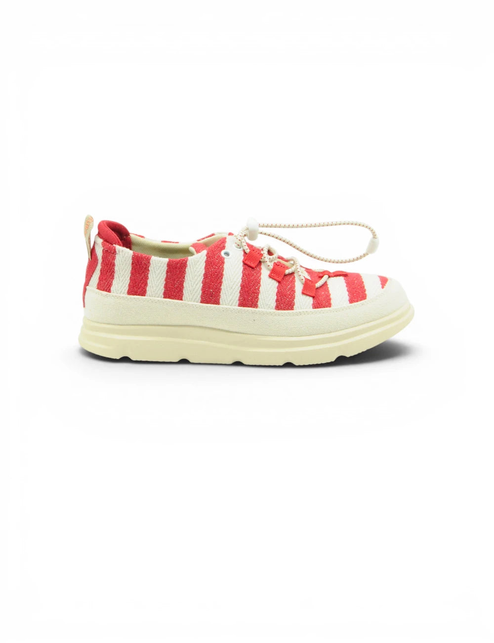 Scarpa da ginnastica cnr sneakers easy clip red milk in tela rossa e bianca a righe con suola in gomma color crema