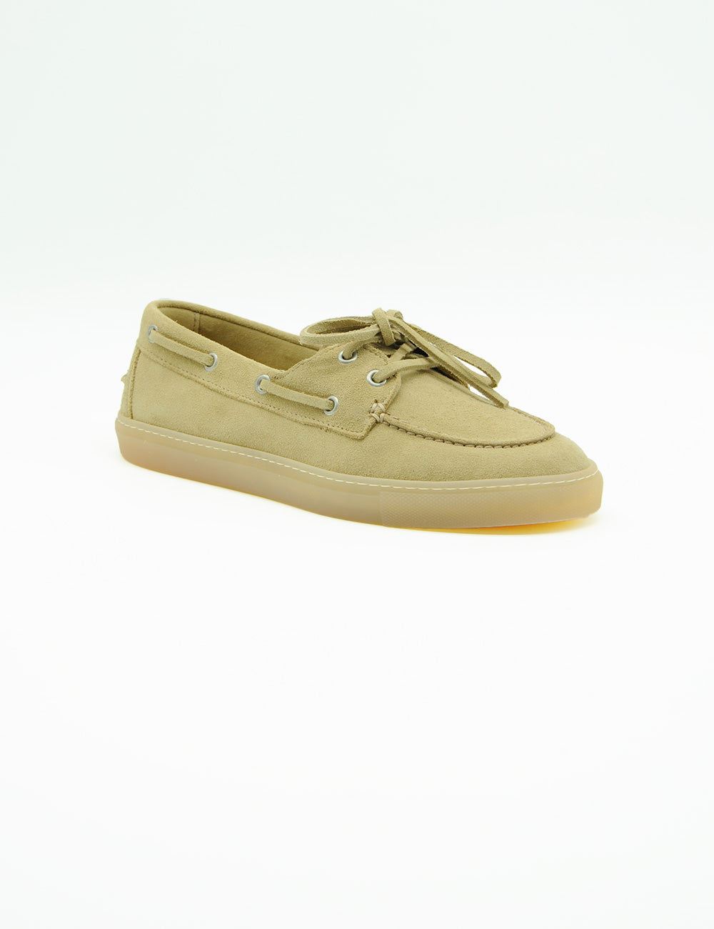 Mocassino barca Copenhagen in suede beige con lacci coordinati e suola in gomma