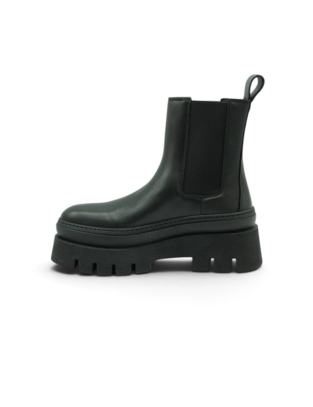 Stivale chelsea copenhagen nero in pelle nera con suola platform chunky e pannelli elastici laterali