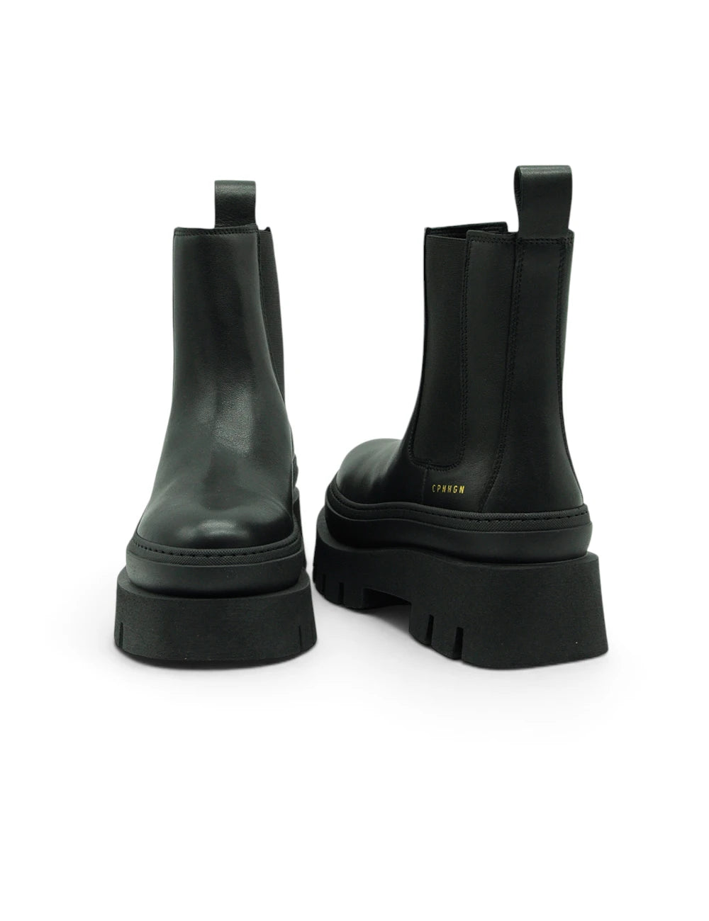 Stivali chelsea copenhagen nero in pelle nera con suola platform chunky ed elastici laterali