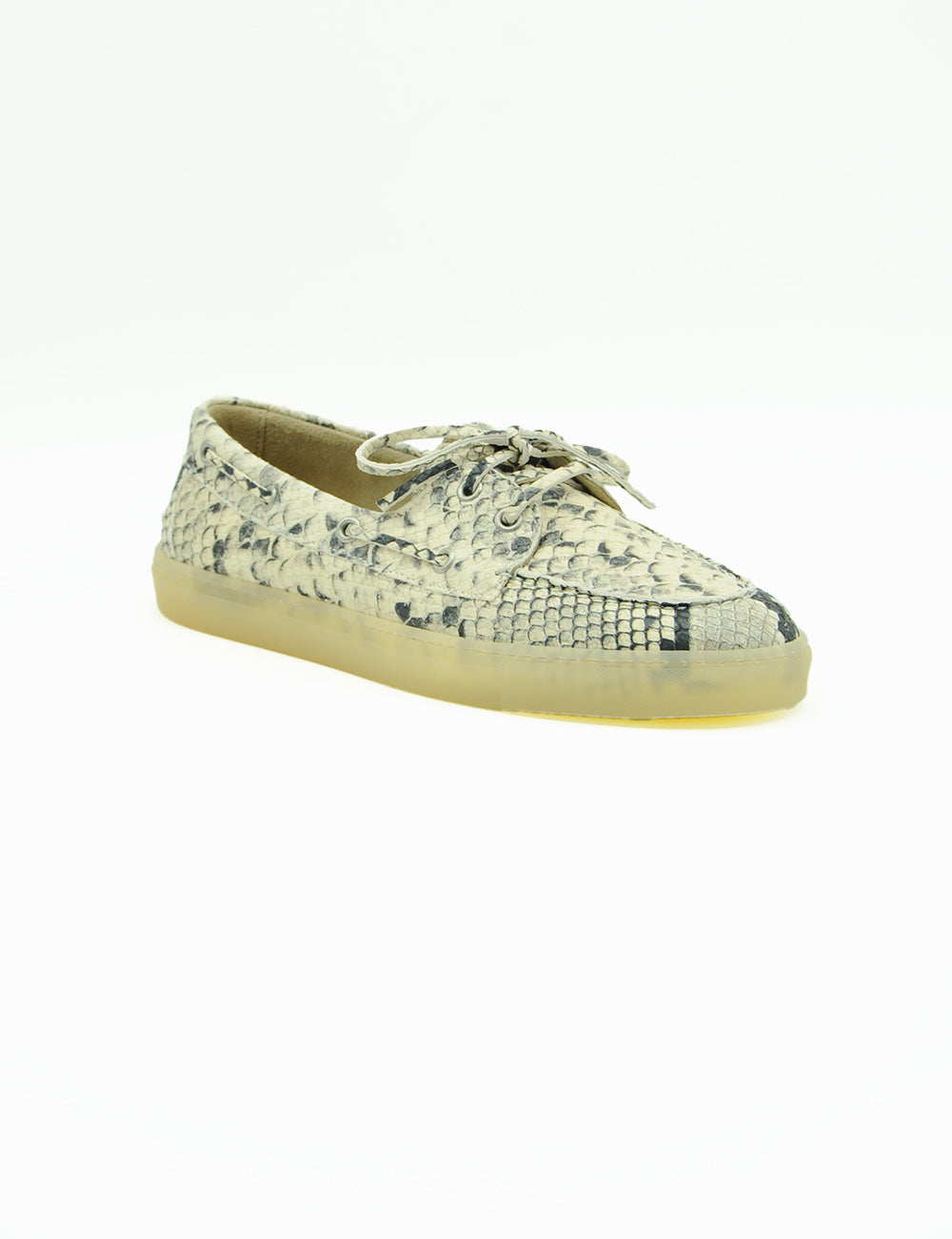 Mocassino boat Copenhagen snake cream, beige e nero con suola in gomma trasparente