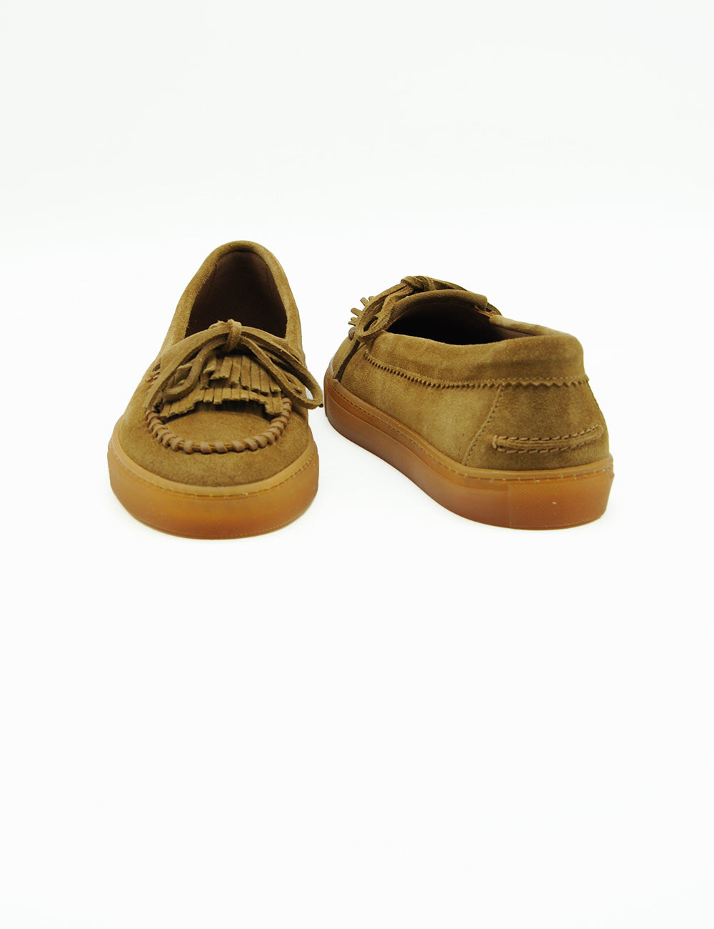 Mocassini ballerina Copenhagen New Brown in suede tan con frange e suola in gomma