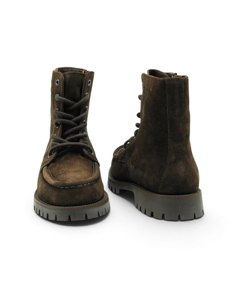 Stivaletto stringato chocolate in suede marrone scuro con lacci neri e suola in gomma chunky