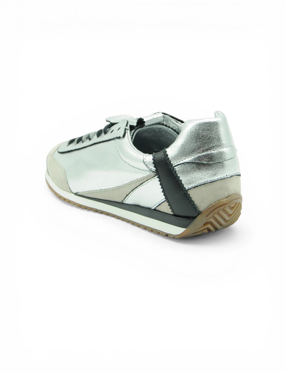 Sneaker Cromier Aurora Frost in pelle silver e nera lucida con suola testurizzata