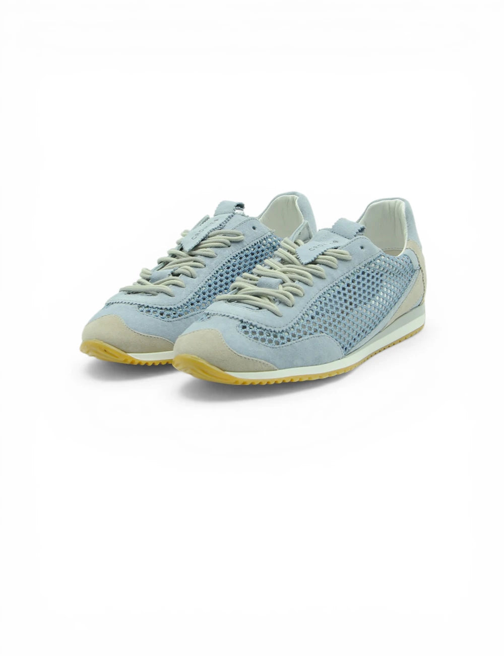 Cromier Sneakers Net Light Indigo: mesh e suede azzurro chiaro con lacci beige e suola gialla