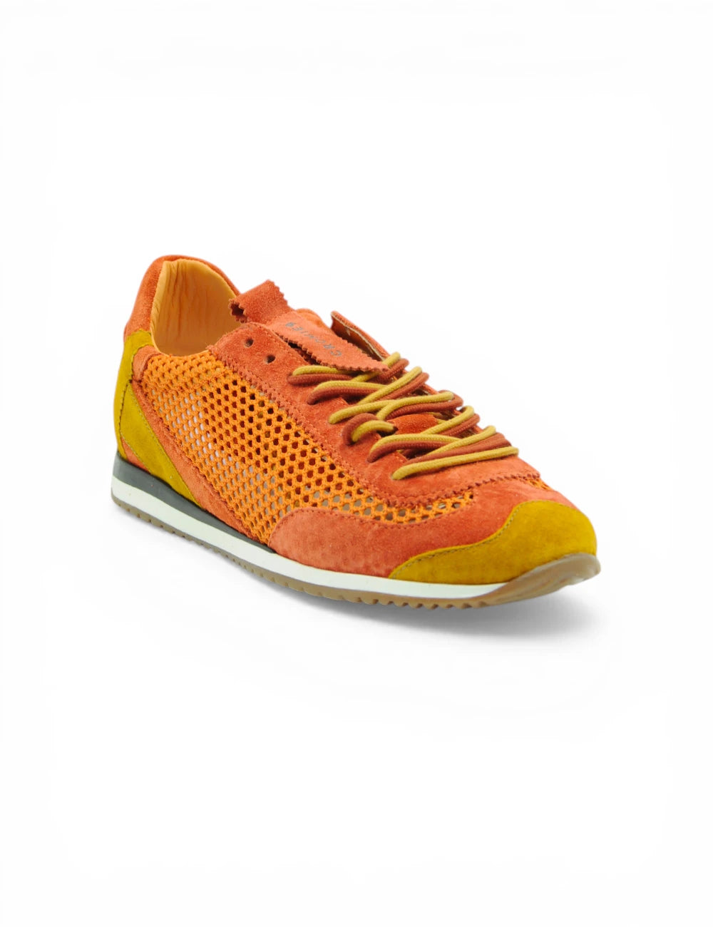 Sneaker Cromier Net Orange in suede arancione e giallo vibrante con pannelli mesh