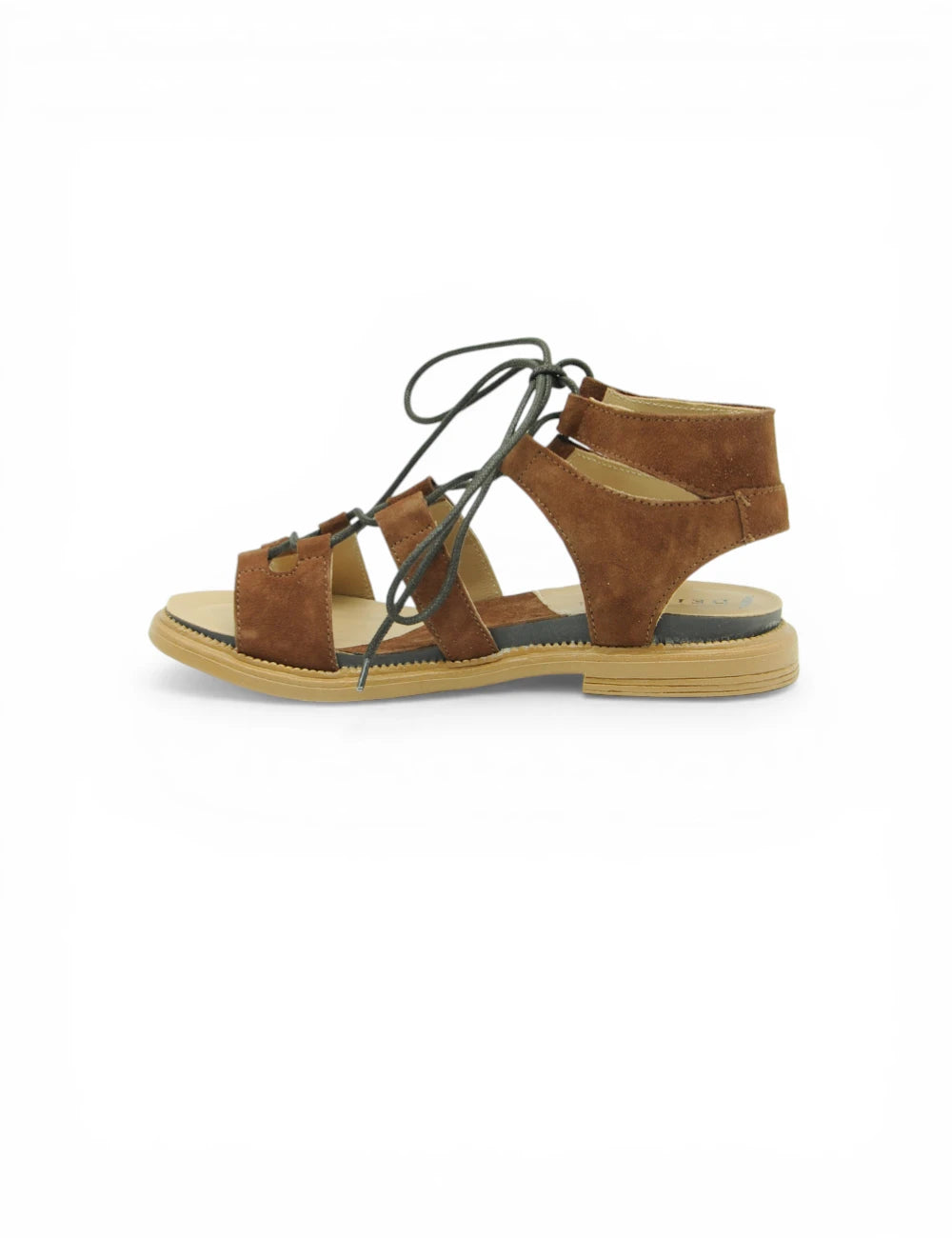 Sandalo Bruciato Fabbrica Dei Colli in suede marrone con lacci grigi e suola beige