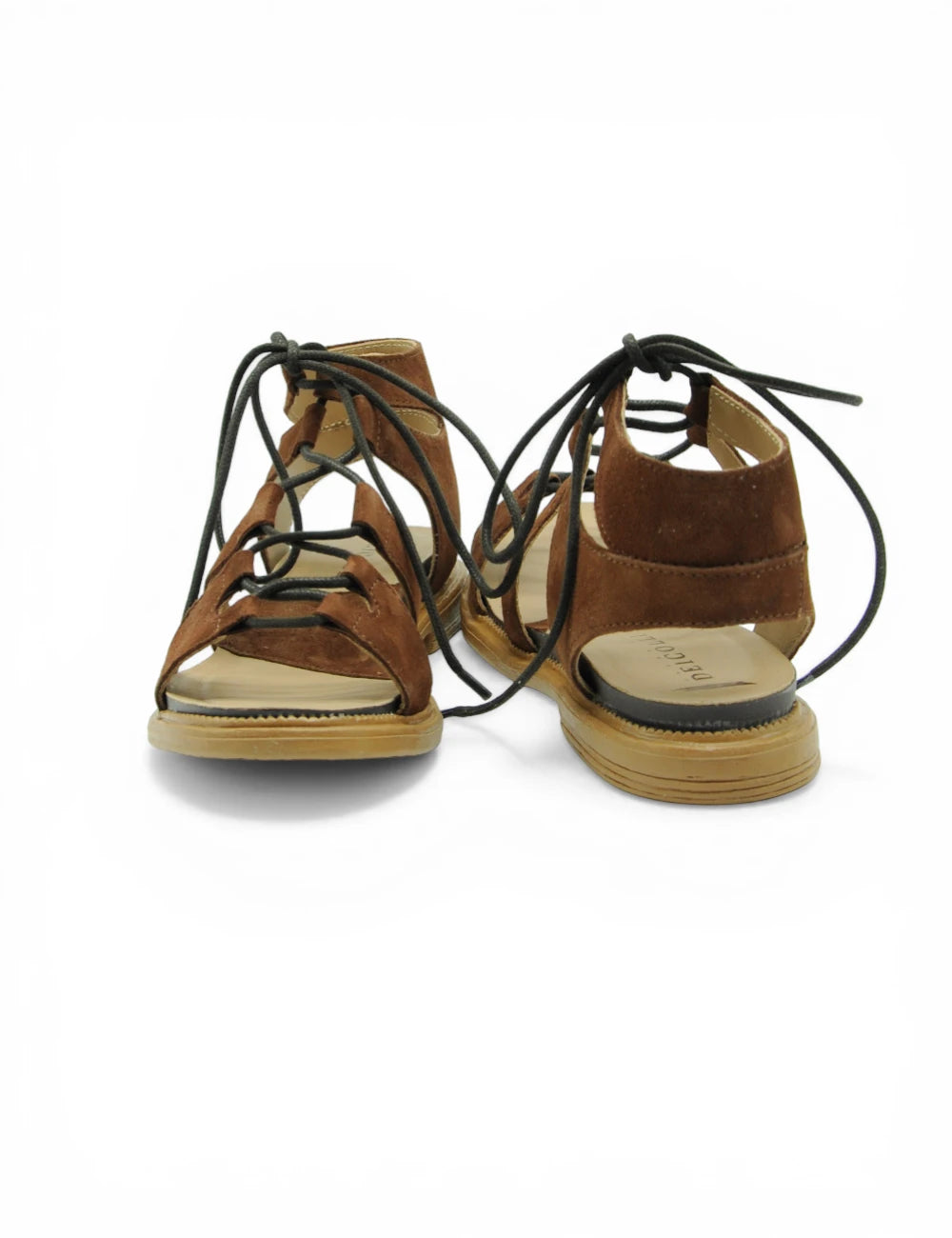 Sandalo Bruciato Fabbrica Dei Colli in suede marrone con lacci neri e suola chunky beige