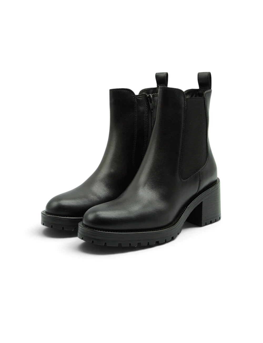 Dei colli biker ebony stivali chelsea in pelle nera con tacco chunky e pannelli elastici ai lati
