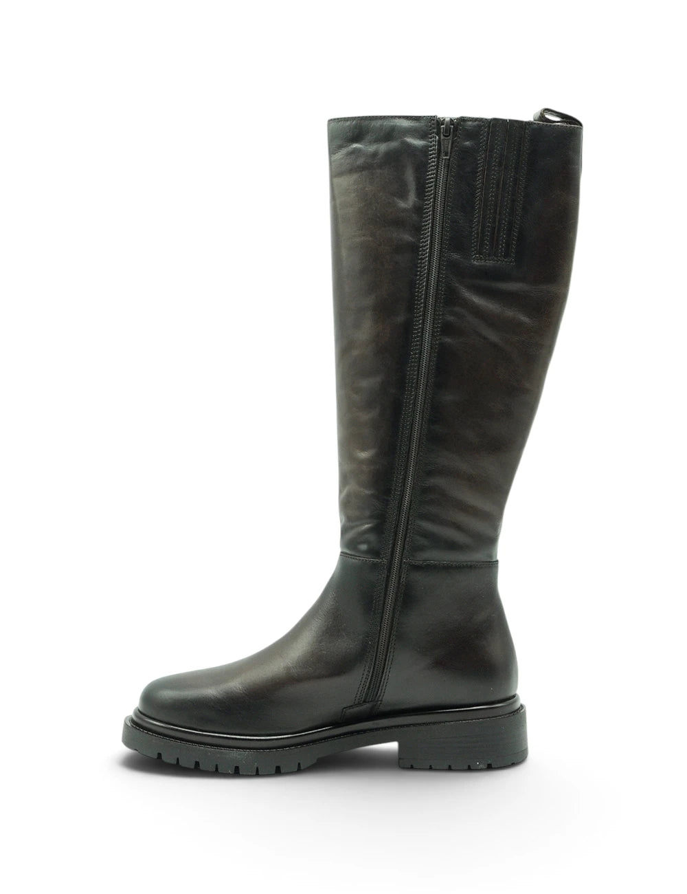 Stivale nero in pelle dei colli ebony con suola chunky e chiusura a zip al ginocchio