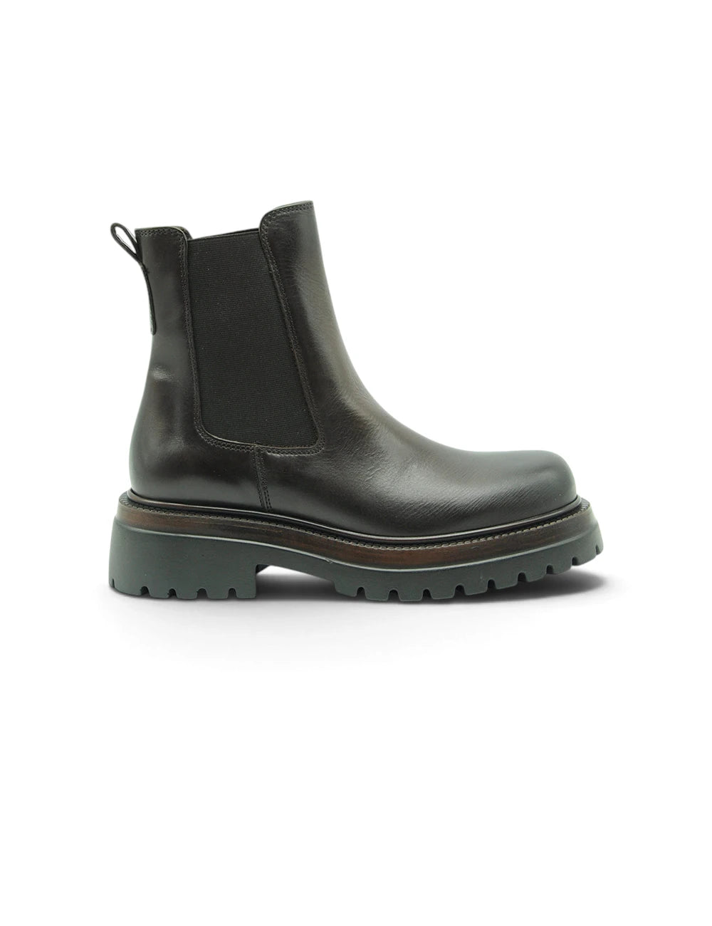 Stivaletto chelsea dei colli ebony in pelle verde scuro con suola chunky e pannelli elastici ai lati