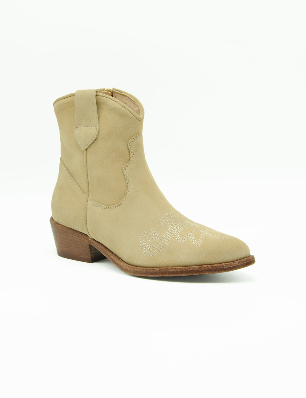 Stivale texano basso Duccio Del Duca beige in suede con tacco basso