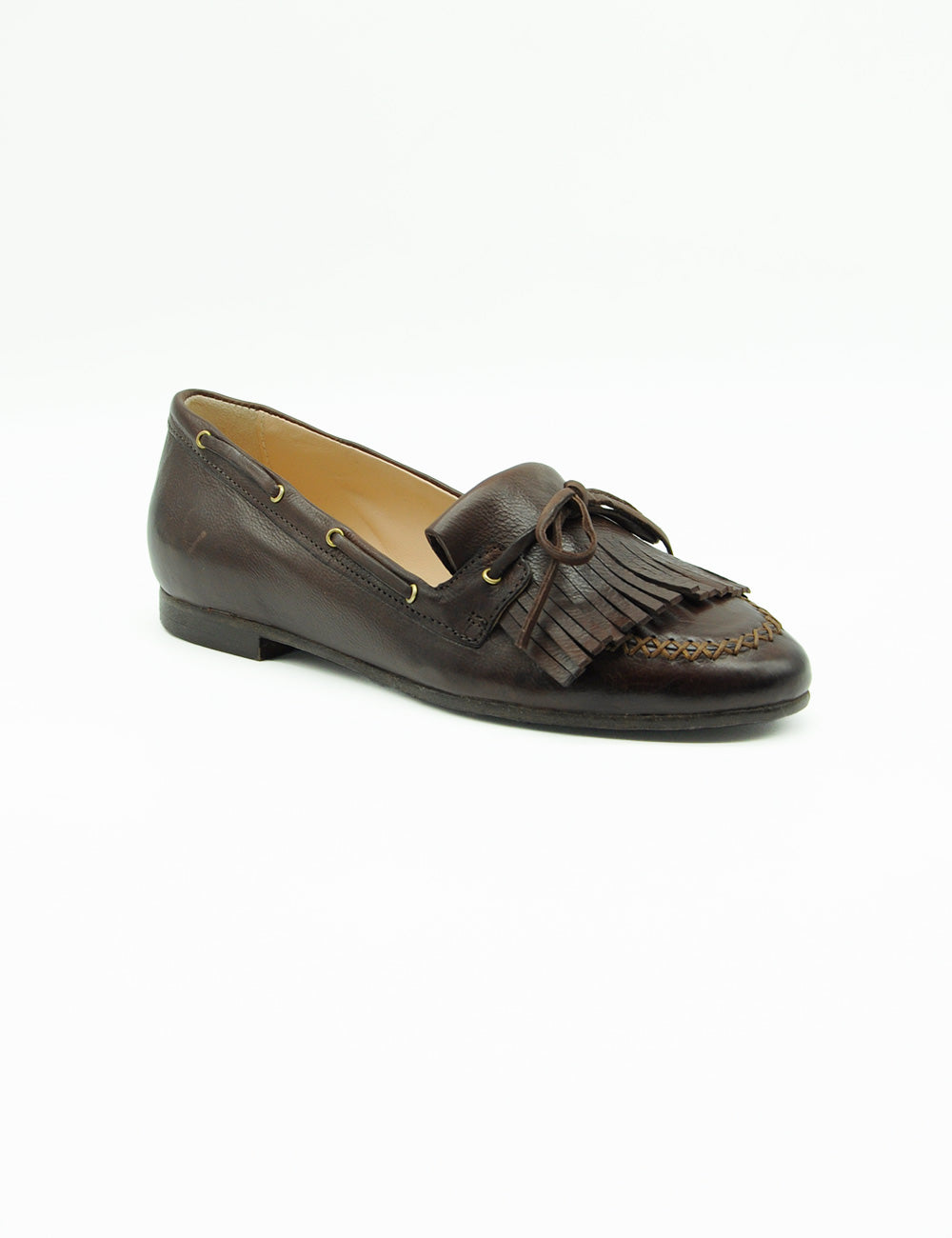 Mocassino Ebano Duccio Del Duca in pelle marrone con nappe e occhielli dorati