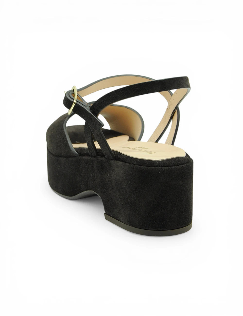 Sandalo Moro Duccio Del Duca in suede nero con fibbia oro e plateau