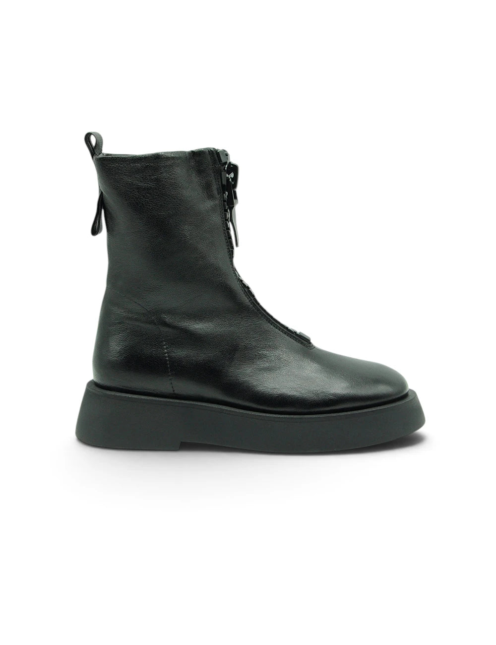 Black leather ankle boot ernesto dolani stivaletto nero with side zipper and thick platform sole
