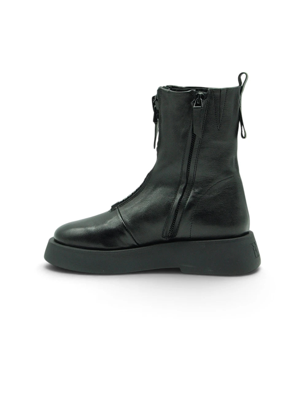 Ernesto dolani stivaletto nero in pelle nera con suola chunky e zip laterale
