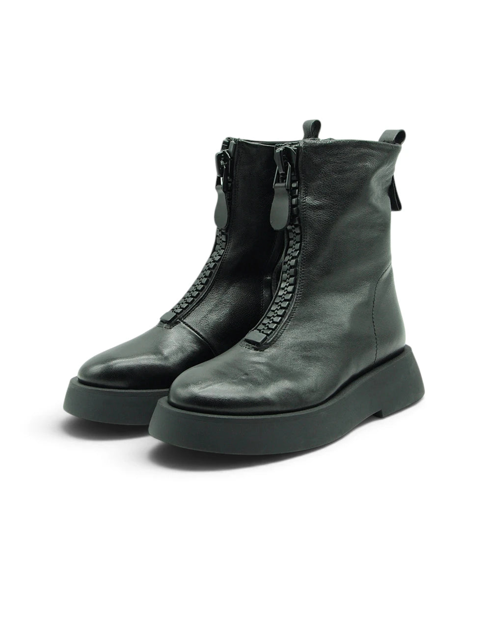 Ernesto dolani stivaletto nero in pelle nera con suola chunky e chiusure con zip