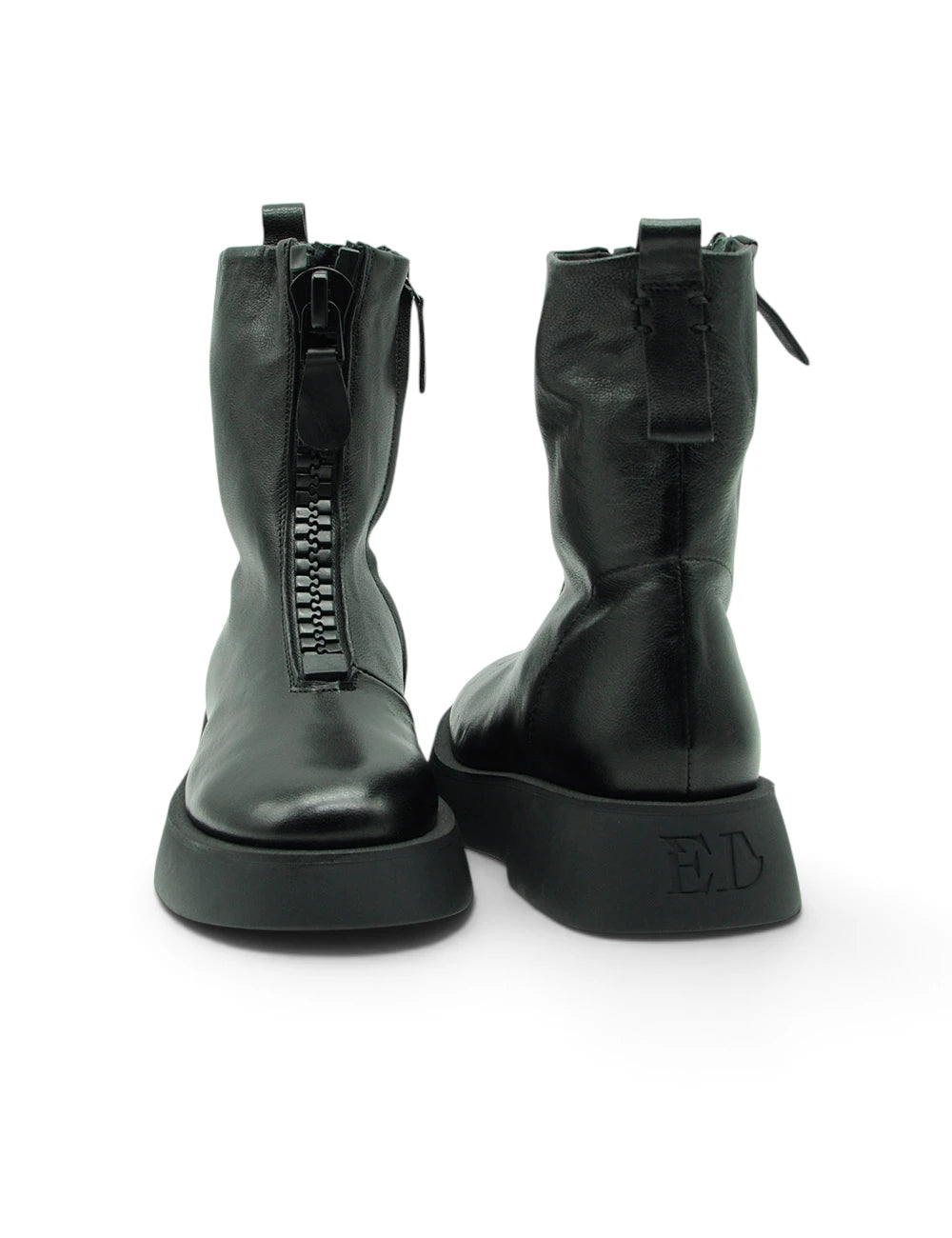 Black leather ankle boots ernesto dolani stivaletto nero with side zipper and thick chunky sole