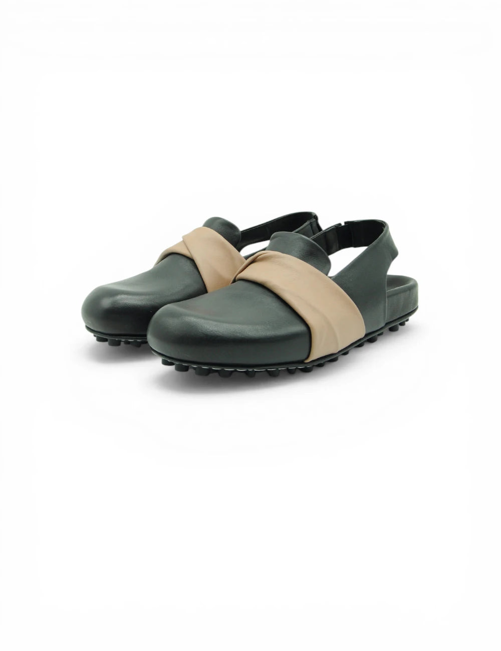 Sabot Ernesto Dolani Nero Cipria in pelle verde scuro con cinghia cipria