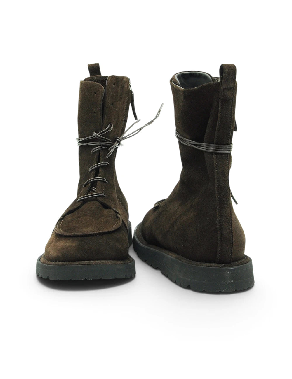 Dark brown suede ankle boots with black laces and chunky rubber sole ernesto dolani stivaletto testa moro