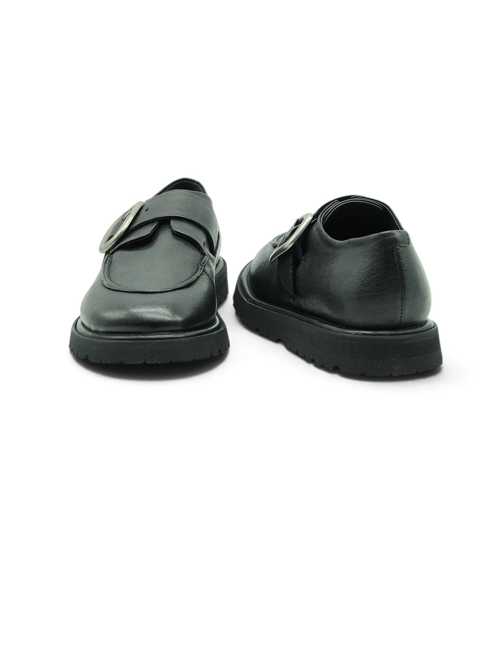Black leather loafers ernesto dolani monk nera with matte finish and single buckle strap across the instep