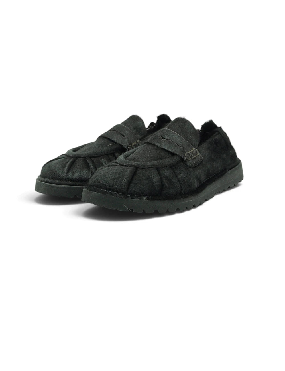 Black suede loafers with textured quilted design and plush lining ernesto dolani mocassino testa moro