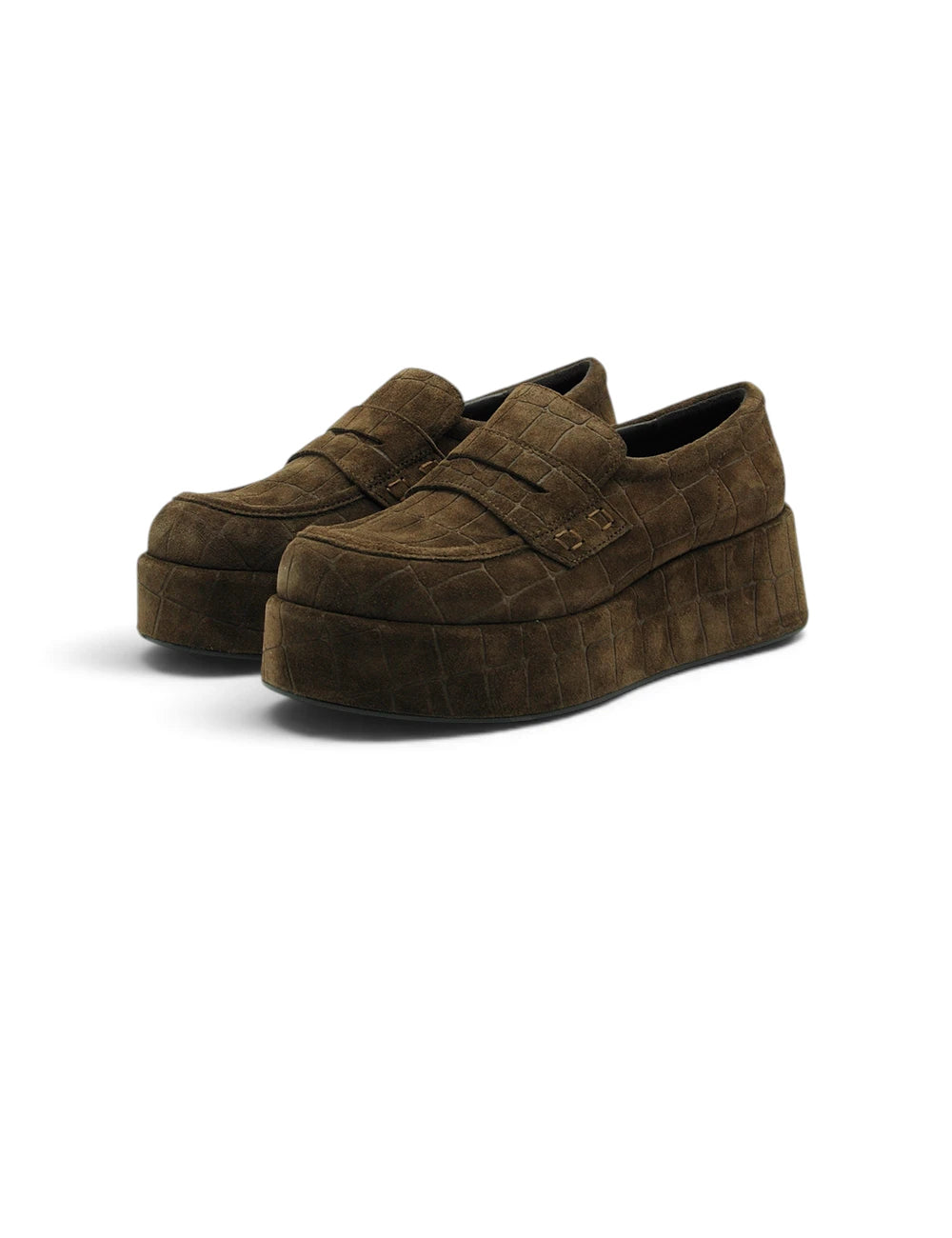 Elvio Zanon mocassino platform castoro in pelle scamosciata marrone con trama intrecciata e suola platform spessa