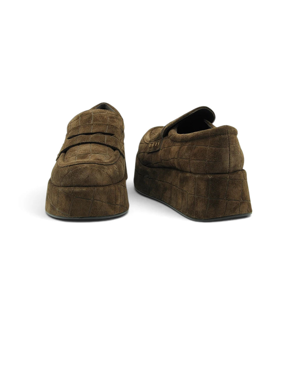 Brown suede loafers elvio zanon mocassino platform castoro con texture coccodrillo e suola platform spessa