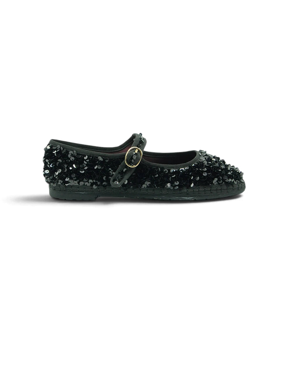 Scarpina mary jane flabelus little prince nera con paillettes e fibbia dorata in metallo