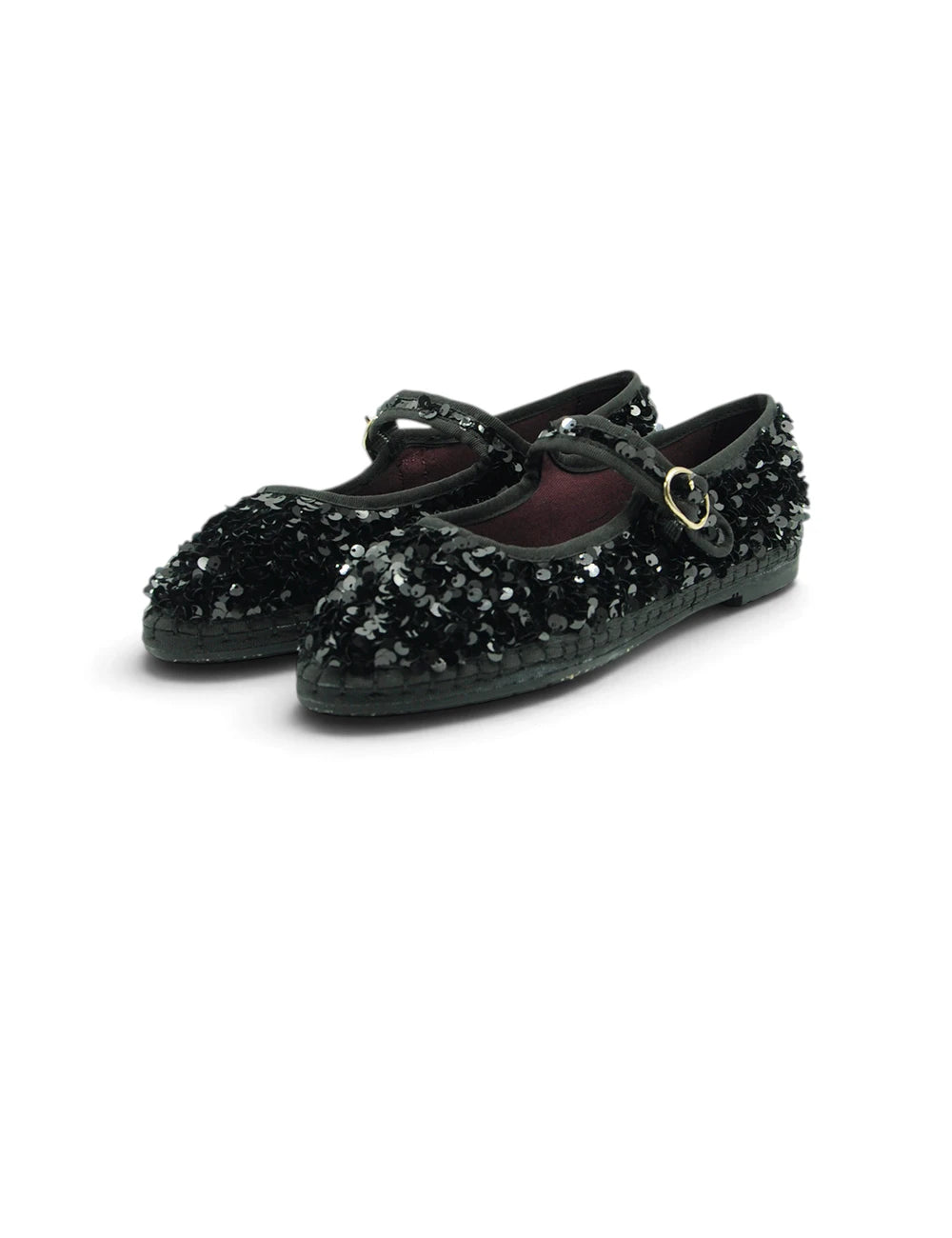 Flabelus mary jane little prince flats espadrilles nere sequinate con fibbia dorata e trama intrecciata