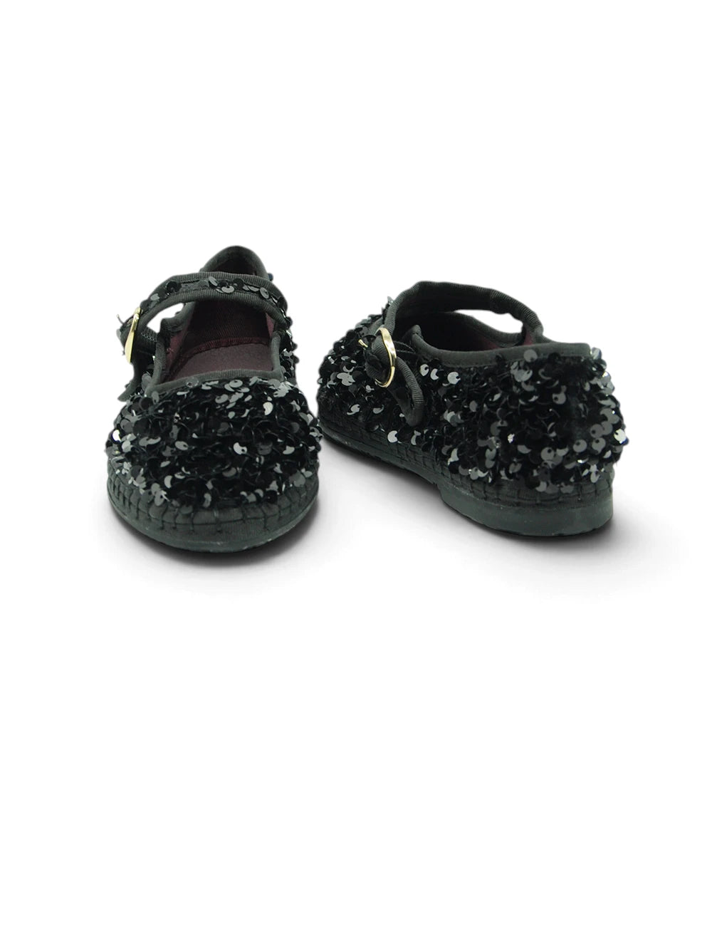 Black sequined mary jane flabelus little prince con fibbia dorata dettaglio in metallo