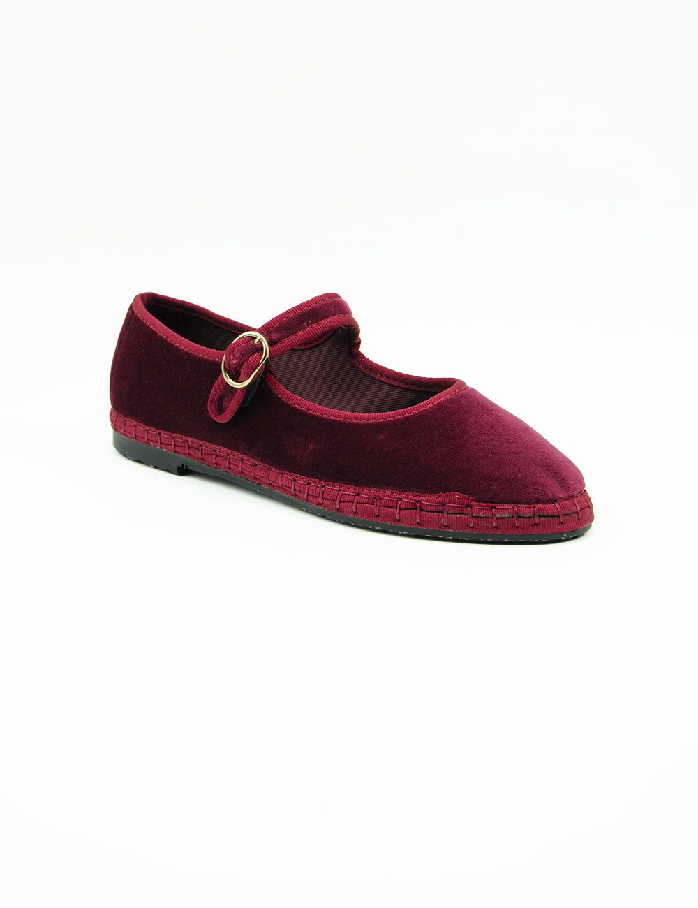 Scarpa flat Mary Jane Lucrecia Bordeaux in velluto bordeaux con suola in corda e fibbia oro