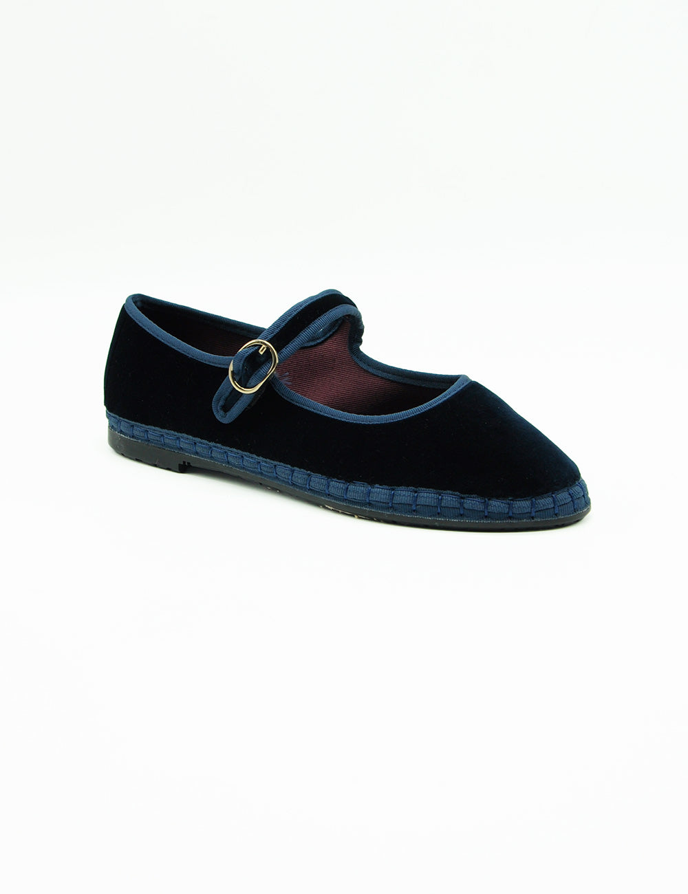 Flabelus Mary Jane Molly Blu: espadrille flat blu navy in velluto con fibbia oro