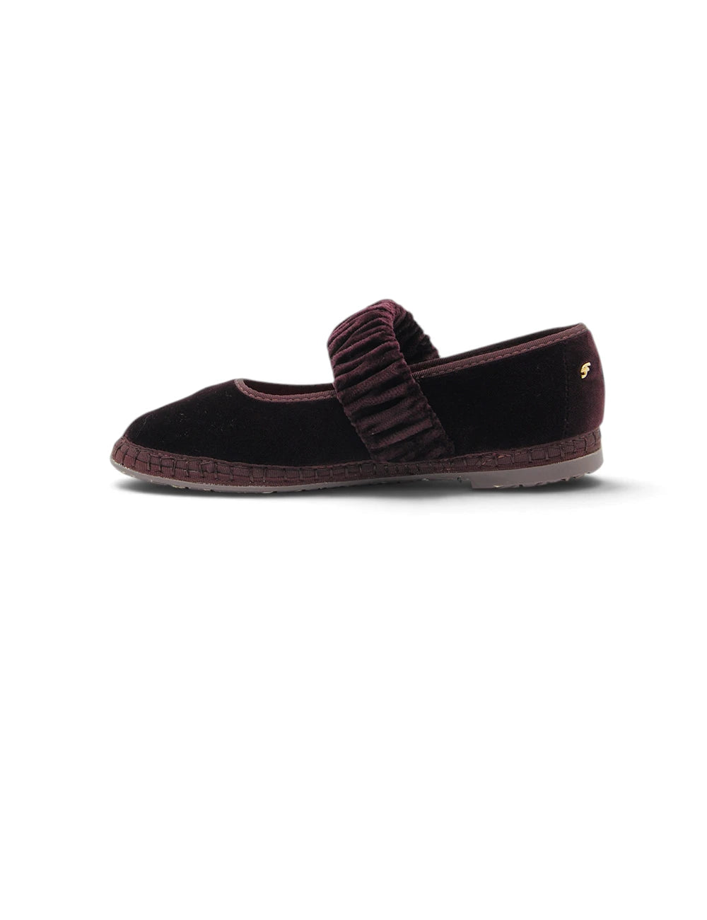 Espadrilla bassa Flabelus Mary Jane Mafalda wine in velluto bordeaux scuro con cinturino arricciato e suola in juta intrecciata