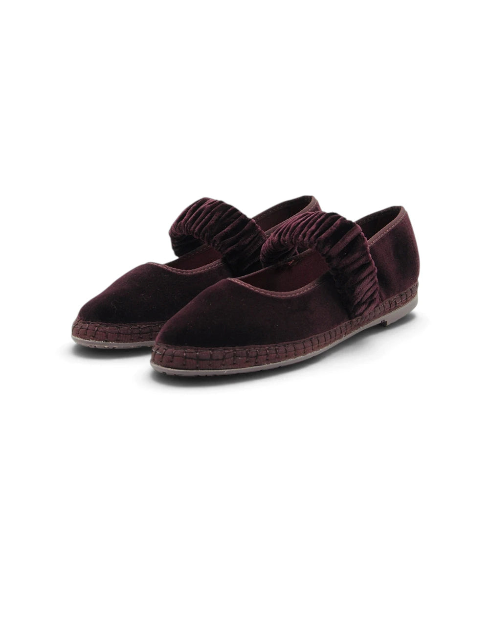 Flabelus mary jane mafalda wine sono espadrillas in velluto burgundy profondo con cinturino arricciato