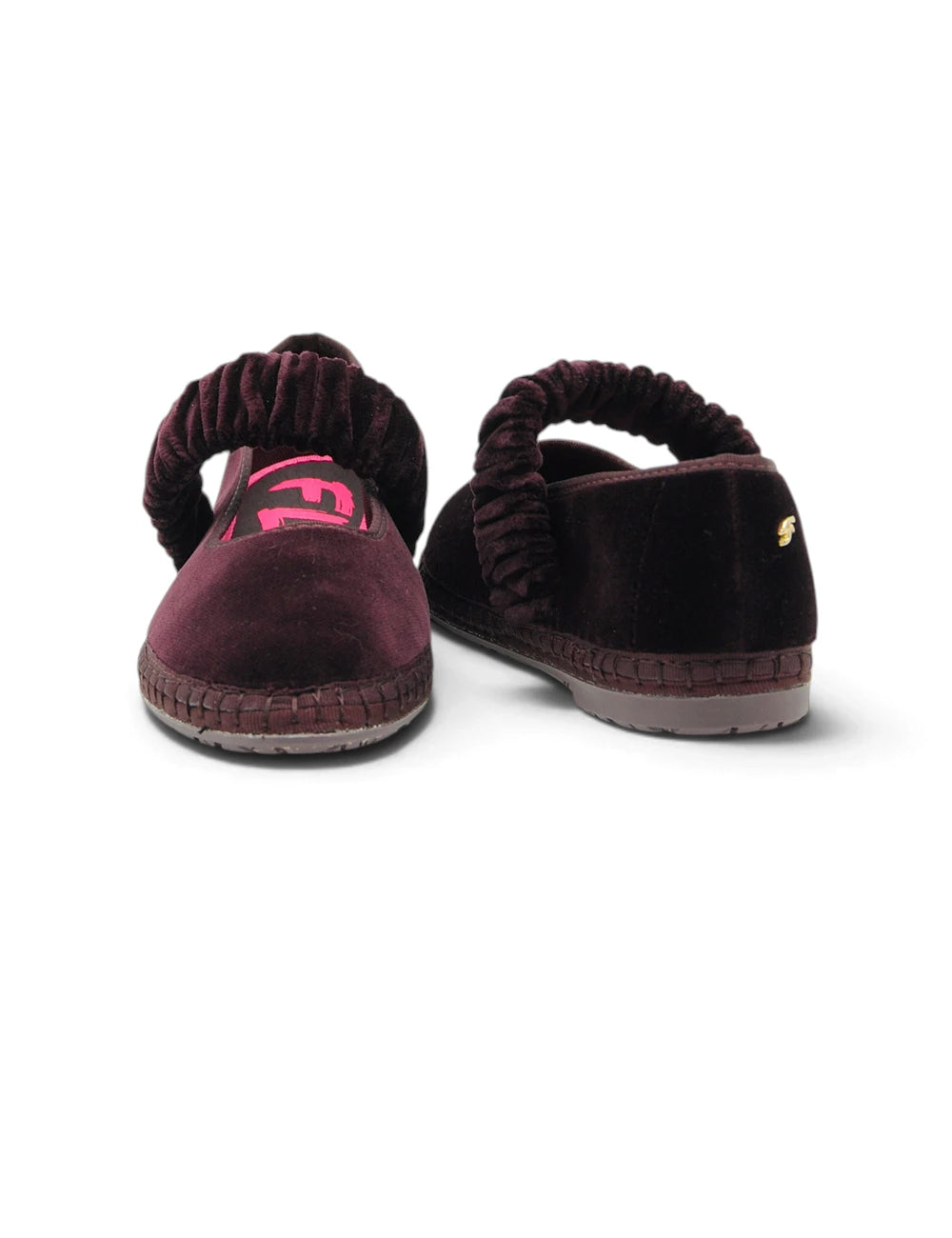 Espadrillas mary jane mafalda wine in velluto color vino con logo rosa e dettaglio in corda intrecciata