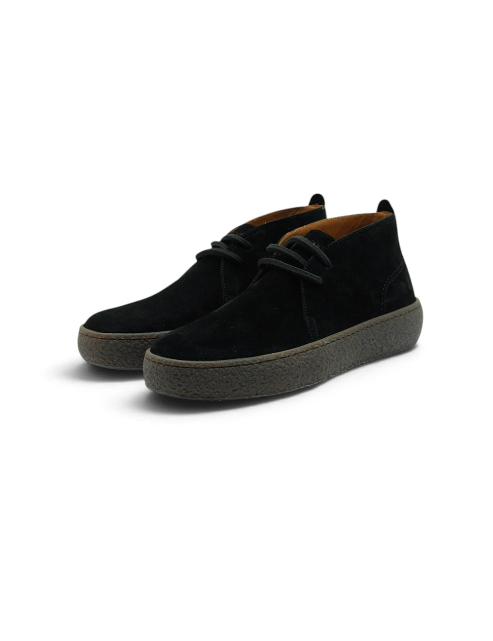 Frau desert boot nero stivaletti chukka in suede nero con suola in gomma grigio scuro e fodera in pelle marrone chiaro