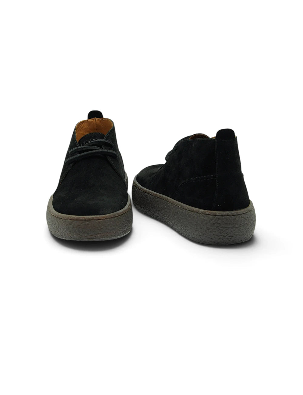 Black suede frau desert boot nero chukka boots con suola grigia spessa in gomma e fodera interna in pelle marrone chiaro