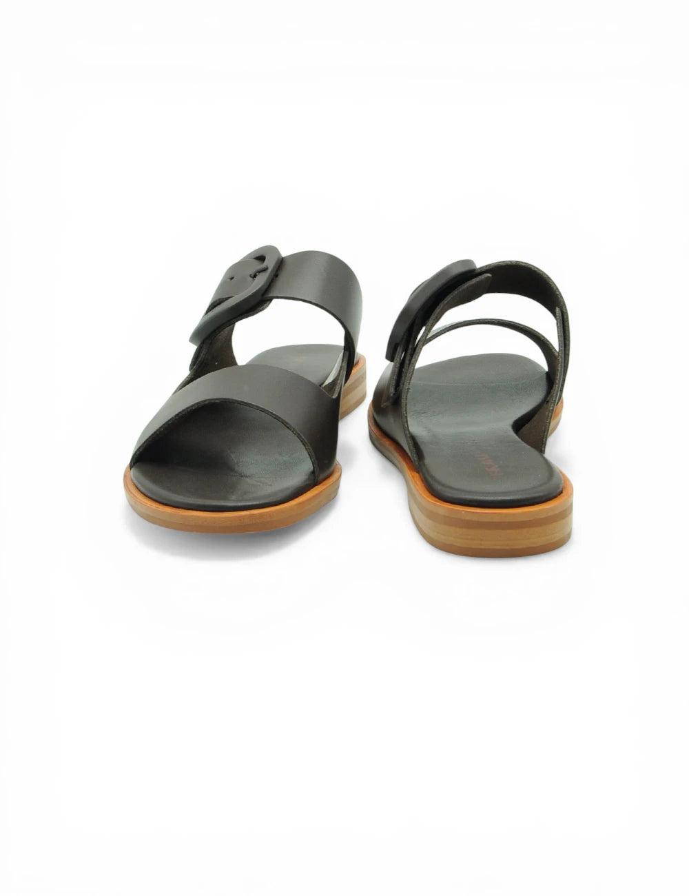 Sandali donna frau sandalo london testa moro in pelle nera con fibbia e suola in gomma color cuoio