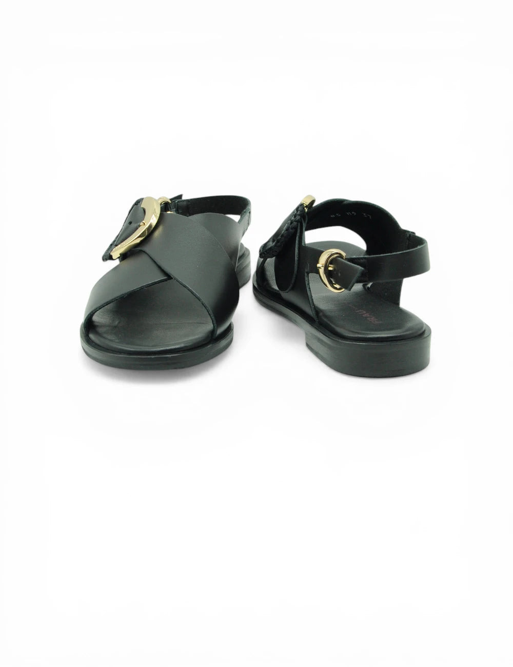 Sandali donna frau modello london nero in pelle nera con fibbie oro eleganti