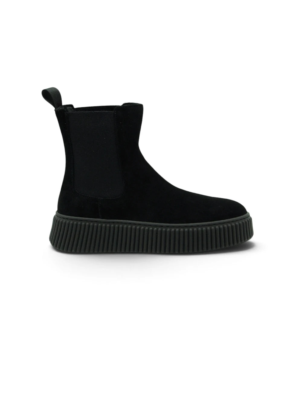 Stivale chelsea donna nero in suede con suola in gomma rigata modello frau chelsea boot nero vista posteriore